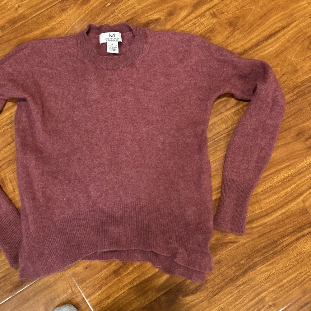 Magaschoni Womens 100% Cashmere   Pullover Sweater Crew Neck Pink Red Small S